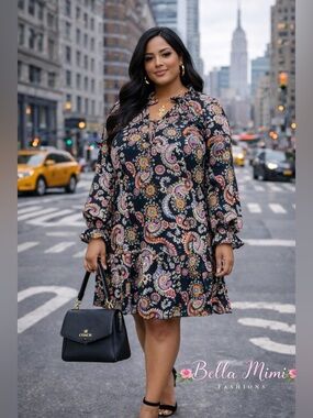 NWT FATE Floral Black Paisley Tie-Neck Dress size varies 🌺🌸🌹 F bag